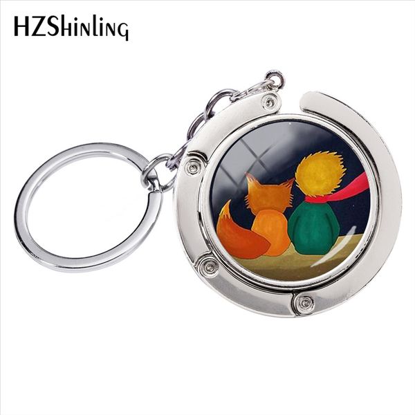 

little prince sign crystal glass dome bag holder key rings men's ladies fashion jewelry silver alloy round key chains