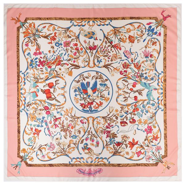 

Square Women Animal Print Scarf Joker Pink Floral Bird Pattern Shawls Womens Stole Foulard Femme Echarpe Large Twill Scarfs