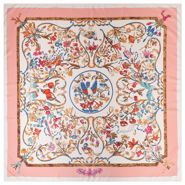 Donne quadrate Sciarpa per la stampa animale joker joker rosa uccelli floreali scialli femminili sono stati foulard femme echarpe grandi sciarpe in twill