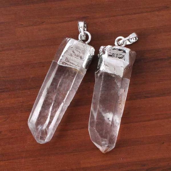 

kraft-beads simple style silver plated clear quartz crystal irregular shape stone pendant charm jewelry, Black