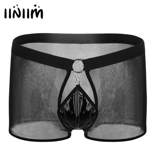 

men panties gay jockstrap see through fishnet breathable mesh wetlook low rise boxer shorts underwear with open front pouch, Black;white