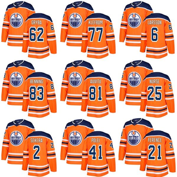 

2018 mens edmonton oilers yohann auvitu andrej sekera darnell nurse 6 larsson klefbom eric gryba benning ference 41 polei ad hockey jersey, Black;red