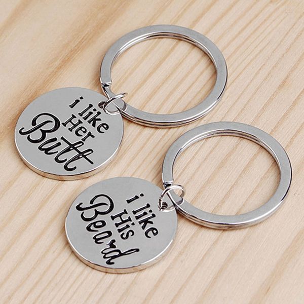 

i like his beard, i like her butt keychain stainless steel couple keyring gift for boyfriend girlfriend key chain, Silver