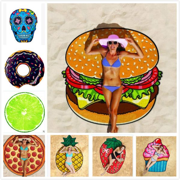 

summer expression fruits beach towels skull ice cream polyester round shower towel traveling seaside sunshade mats 150cm 13 designs