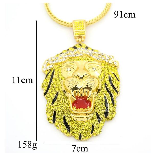 

fashion 91cm animal lion head pendant necklace gold color silver stainless steel round shape king spirit necklace for 2018 new men jewelry