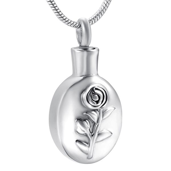

ijd8357 charm rose engrave pendant hold ashes keepsake funeral memorial cremation urn necklace for pet human jewelry, Silver