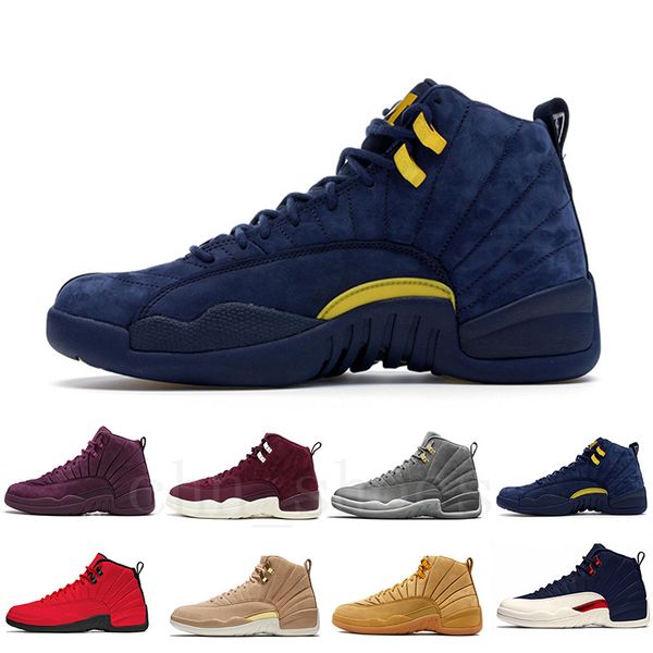 

12 12s мужчины баскетбол обувь Мичиган темно-синий желтый выпускной пакет колледжа военно-морского флота мастер тренажерный зал Красный класс 2003 UNC гриппа игры такси женщины