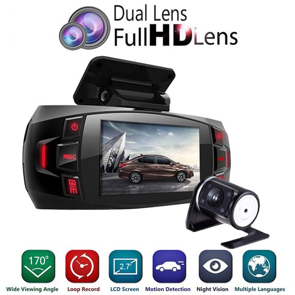 

2.7" digital video recorder car-styling dashcam car dvr dashboard camera support rearview camera dual lens fhd 1080p camcorder
