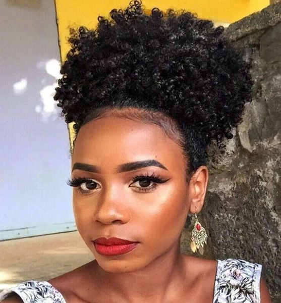 

short high afro bun puff brazilian virgin hair kinky curly ponytail extensions 120g afro puff ponytail for black women
