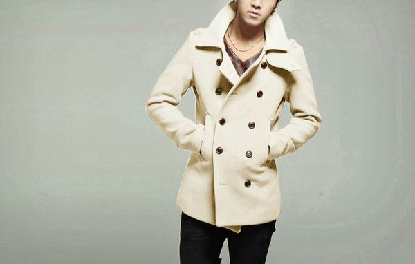 

mens two-breasted wool cashmere slim overcoat fits long trench coats outwear lapel collar 7colors, Tan;black