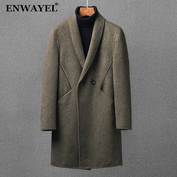 

enwayel 2018 pure cashmere wool blends men jacket coat overcoat male outerwear trench coat long mens cardigans autum winter, Black
