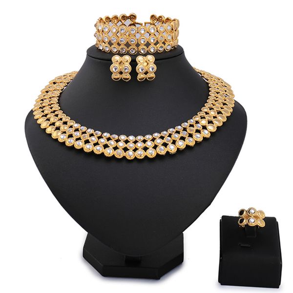 

2018 wholesale african beads jewelry set fashion sets pure gold -color italian costume rhinestone jewelry sets party gift, Silver