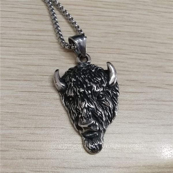 

punk stainless steel bull head pendant necklace for men silver color animal necklace male vintage jewelry with 68cm chain