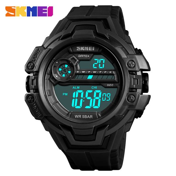 

skmei men sport digital watch fashion dual time chronograph water resistance alarm watches week male clock relogio masculino, Slivery;brown