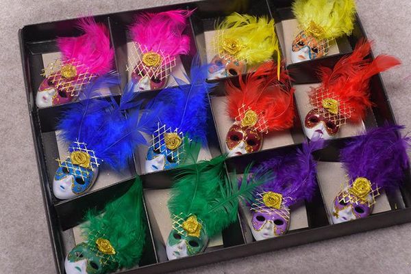 Feathered Masks Fridge Magnet Set - Mini Carnival Magnets for Mardi Gras Decor, Party Favors & More!