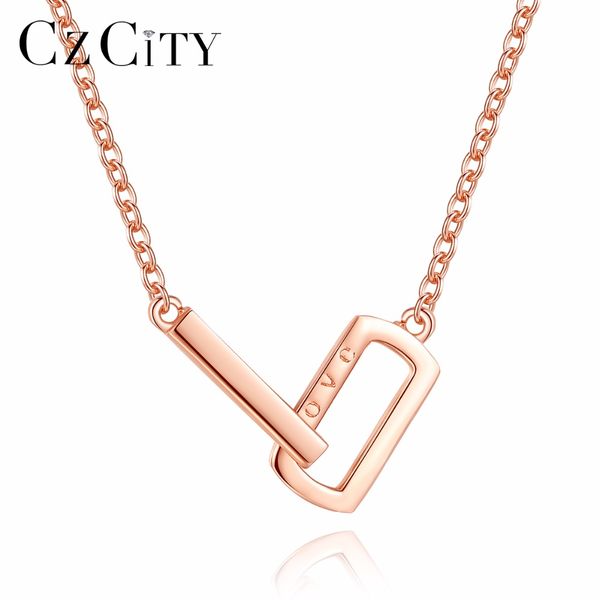 

czcity classic double loop women charms fashion jewelry necklace rose gold sterling silver 925 pendnat punk fine jewelry gift