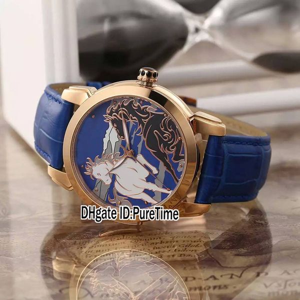 

new classico enamel 8156-111-2 rose gold cheval totem automatic mens watch blue leather sports watches hight quality un81e5, Slivery;brown