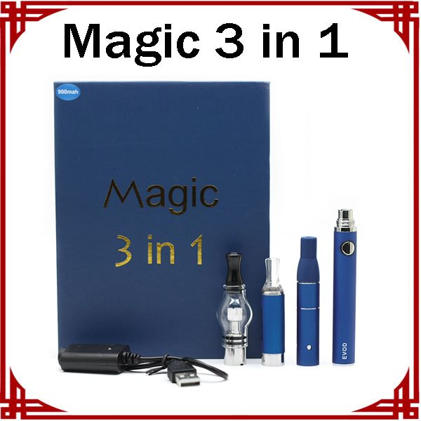 

Наборы Magic 3 в 1 Испаритель для сухой травы Стеклянный глобус Испаритель Evod Starter Kit Электронная сигарета Аккумулятор Vape Pen Kit