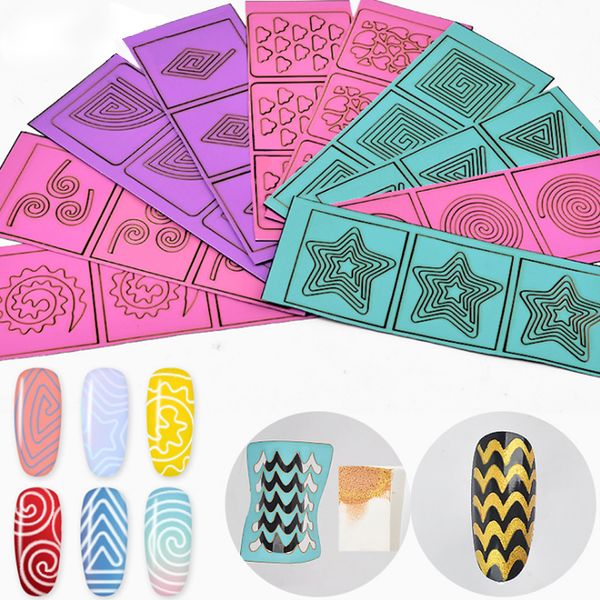 

10pcs new llusion theme nail stencil star triangular nail vinyls diy sticker decals art tip manicure decoration accessories, Black