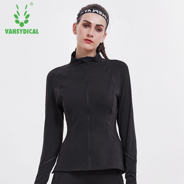 

vansydical zipper running jackets womens slim yoga shirts long sleeve fitness gym clothes female jogging sportswear, Black;red