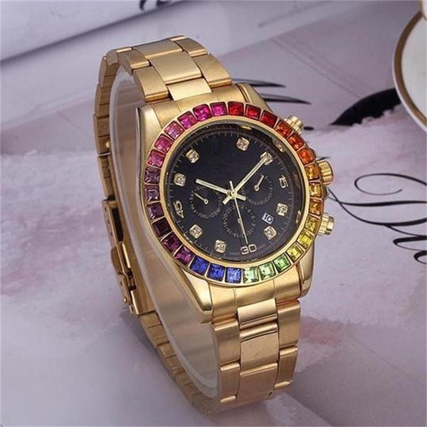

Luxury men 039 women 039 quartz watche rainbow jumping through hoop clock dial fa hion new de igner men dial diameter 40 mm