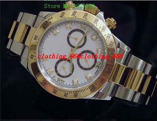 

selling luxury 2 tone 18k yellow gold steel watch white 16523 automatic 7750 chronography mens men's watch, Slivery;brown