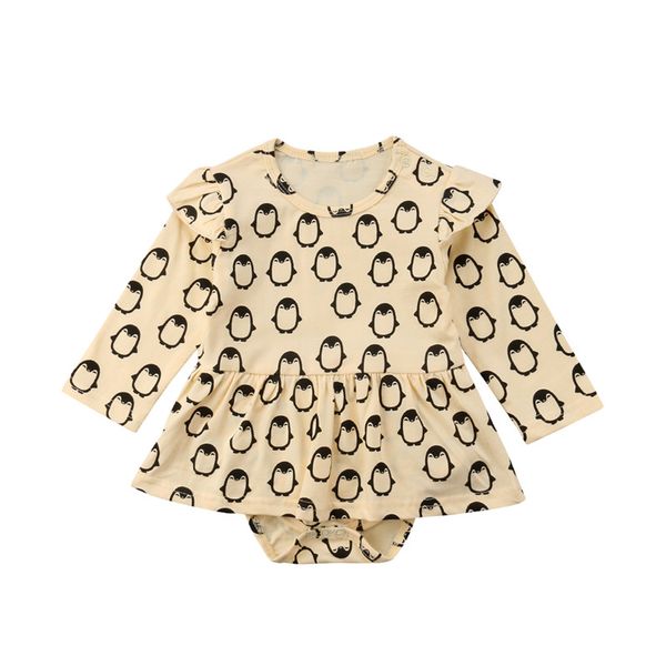 

newborn baby girl bodysuit princess autumn long sleeve penguin print round neck bodysuits girls clothing jumpsuit clothes outfit, Blue