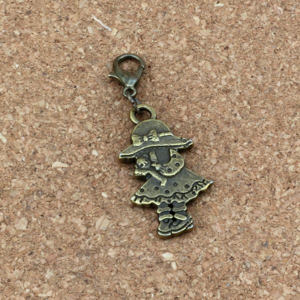 

100pcs /lots antique bronze little girl charms bead with lobster clasp fit charm bracelet jewelry diy 16x45mm a-315b, Bronze;silver