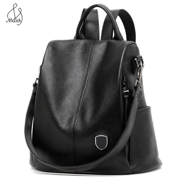 

women genuine cow leather shoulder bag multifunction black backpack shoulder large backpacks mochila school bags teenagers maidy
