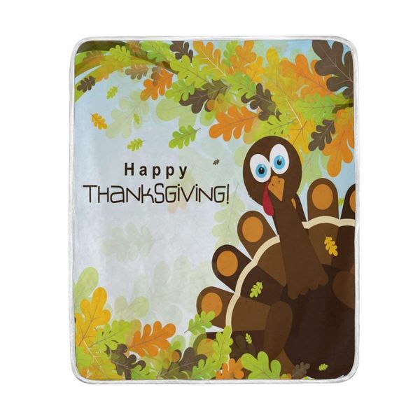 

happy thanksgiving cute turkey blanket soft warm cozy bed couch lightweight polyester microfiber blanket