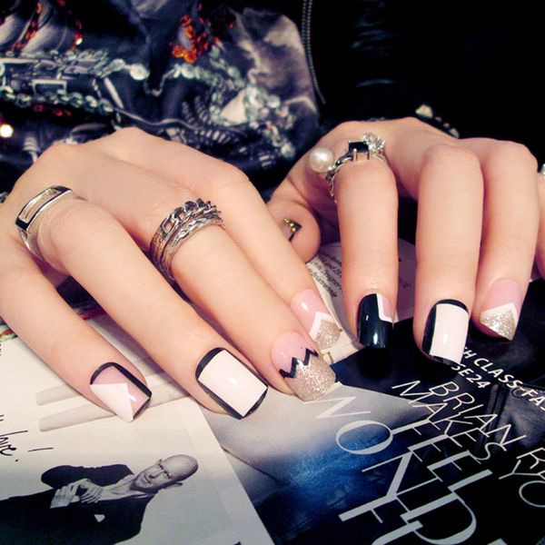 

24pcs fashion lady girl french acrylic fake fingernails false nail art full tips, Black