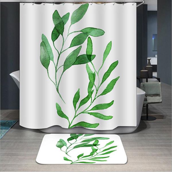 2019 Green Leaves Fashion Bathroom Decora Waterproof Polyester