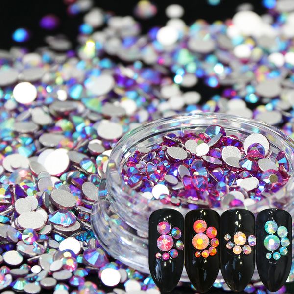 

1pcs mixed size crystal ab stones nail art rhinestones ss4/6/8/10/12/16/20 in one bottle 3d nails decor glass accessory tr664, Silver;gold