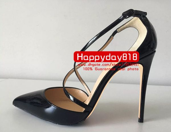 

fashion women pumps lady black criss-cross point toe high heels shoes boots come with dustbag and box real leather