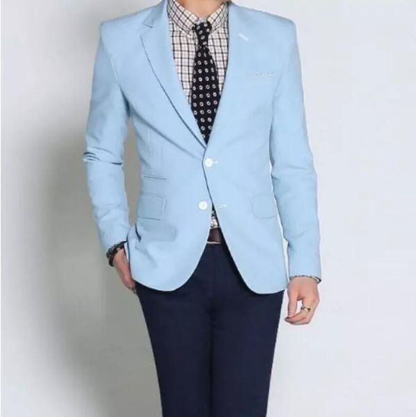 

light blue wedding custom men's leisure suit jacket formal occasions man suit fashion two grain of buttons, Black;gray
