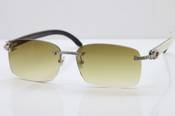 

rimless 8200760 smaller big stones white inside black buffalo horn sunglasses outdoors driving c decoration gold fr, White;black