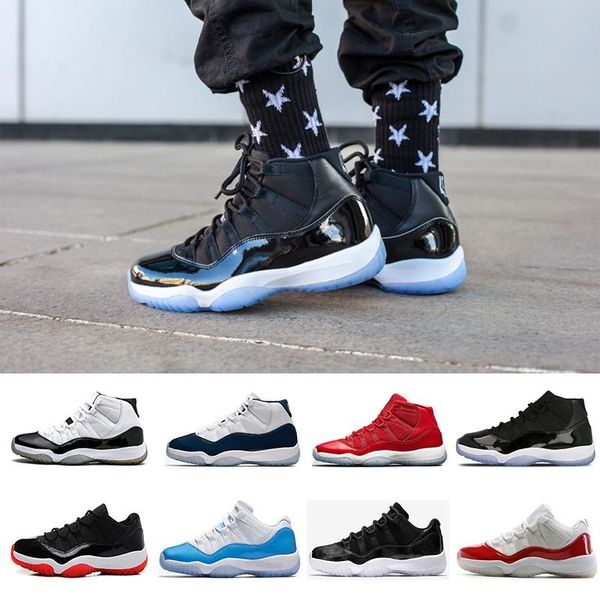 

New 11 mens women Basketball Shoes Concord Bred Space Jam Legend Blue Sneakers white black grey teal XI size 5.5-13