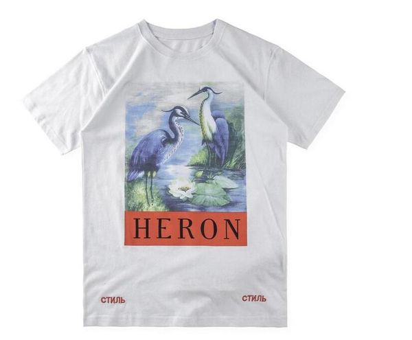 

18SS summer high-quality fashion tee HERON PRESTON oversize 3D crane print pattern loose men and women short-sleeved T-shirt