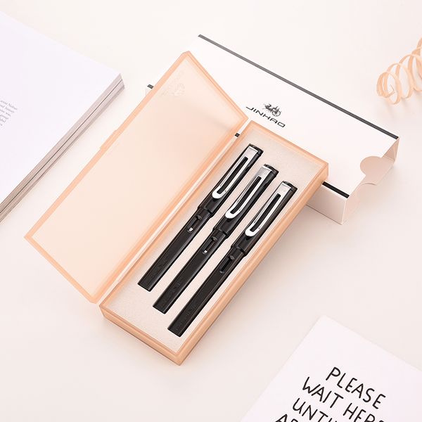 

jinhao fountain pen set 2 ink pens 0.5mm & 0.38mm & 1 gel pen gift box, black refill student gift stationery