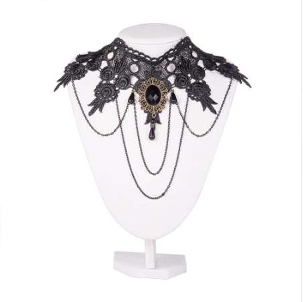 

gothic retro hollow lace flower collar necklaces, antique bronze, black, 10.2", Blue;red