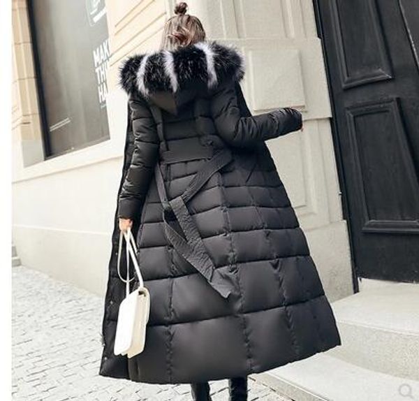 

new winter coat women long over the knee big fur collar korean version slim down cotton padded jacket parkas outerwear jackets, Black