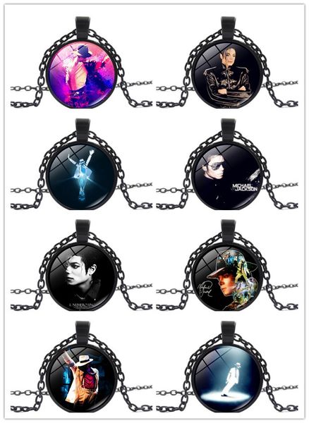 

5pcs classic black chain necklace michael jackson glass pendant statement cabochon necklace men women children jewelry gifts, Red;brown