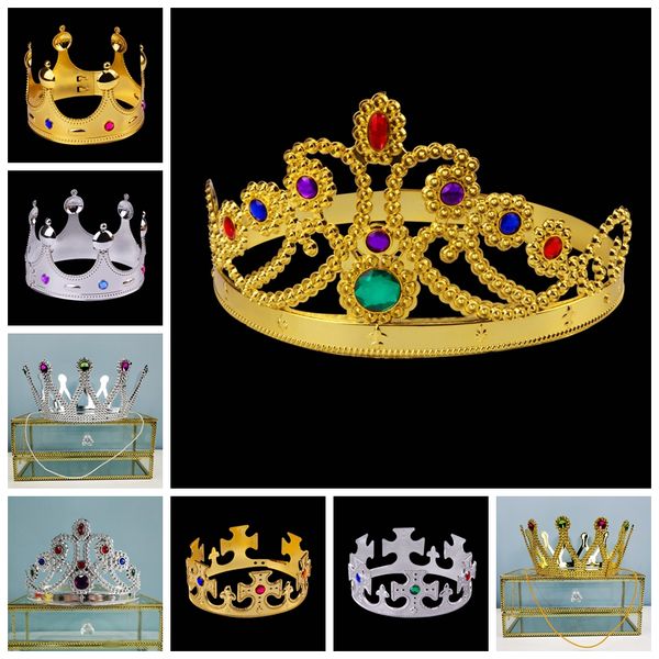 

king queen tiara crown princess prince crown hats gold silvery color costume kids party favors rtdd2548