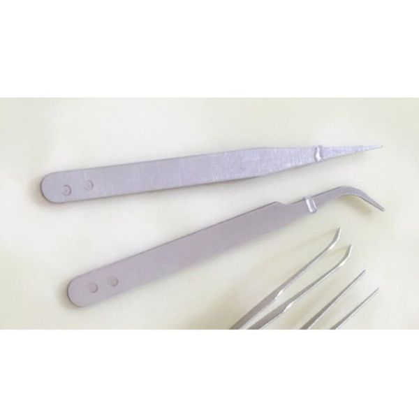 

2pcs/set stainless steel tweezers nail high-snap finger pliers straight tweezers bent nail art tool, Silver