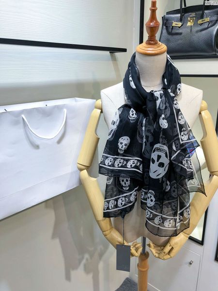 

luxury scarf women chiffon silk skull shawl 140*140cm black designer brand cape fashion winter plaid scarf, Blue;gray