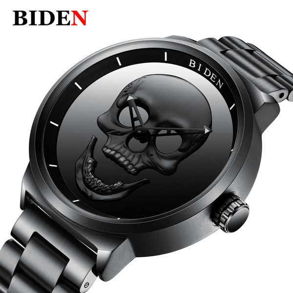

biden men watch army sport man clock stainless steel creative skull bracelet quartz man watches 00, Slivery;brown