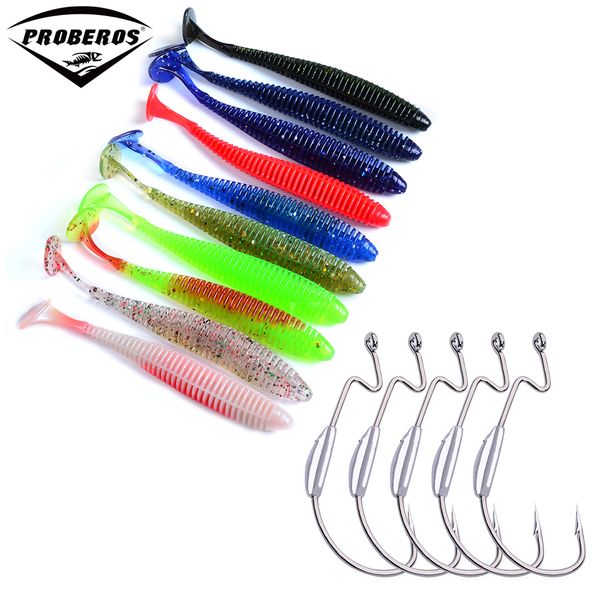 

pro beros handmade soft lure fishing bait 10 color fishing tackle 30pcs 0.08oz/3.34" fishing lure+ 5pcs 1/0 jig worm hooks baits