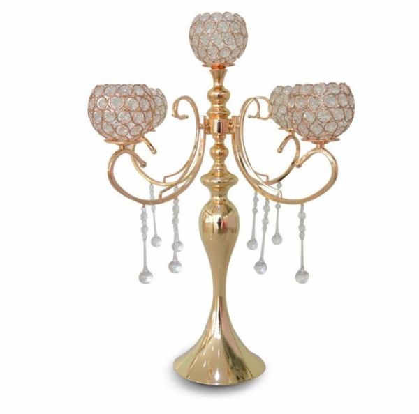 Elegant New Tall 5 Arms Wedding Rose Gold Crystal Candelabra For Wedding Decoration Centerpieces Floor Standing Candle Holders Frosted Candle Holder