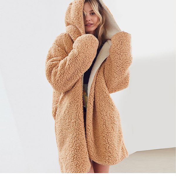 

double faced lamb wool long jackets for women hooded warm winter coat women oversized cashmere coat female jacket overcoat 2018, Black;brown
