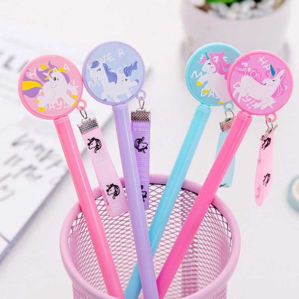 

4 pcs/set cute 0.38mm round unicorn ribbon pendant gel pen signature pen escolar papelaria school office stationery supply gift